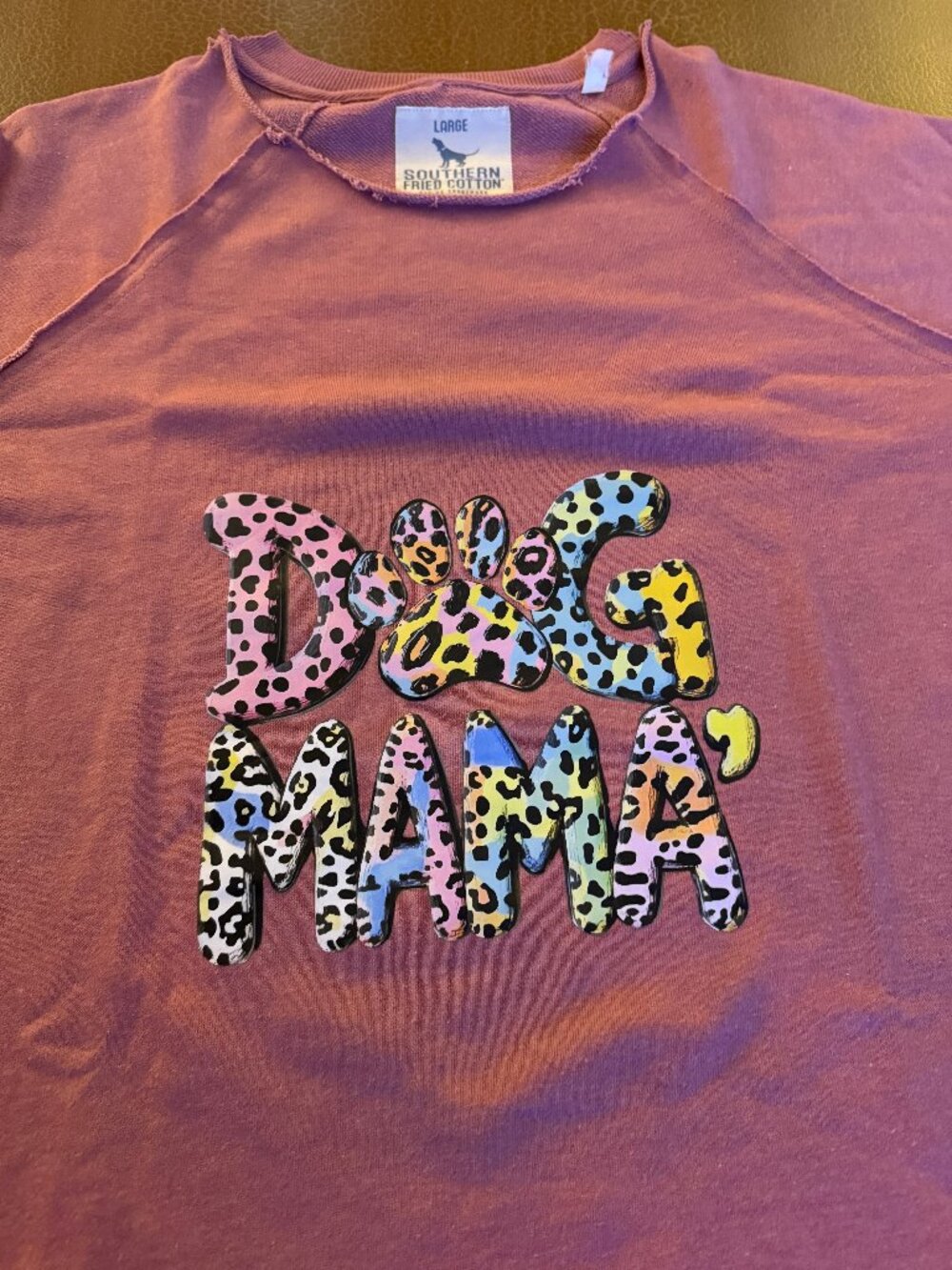 Upcycled & Handmade Dog Mama - Southern Fried Cotton Sweatshirt Size Large